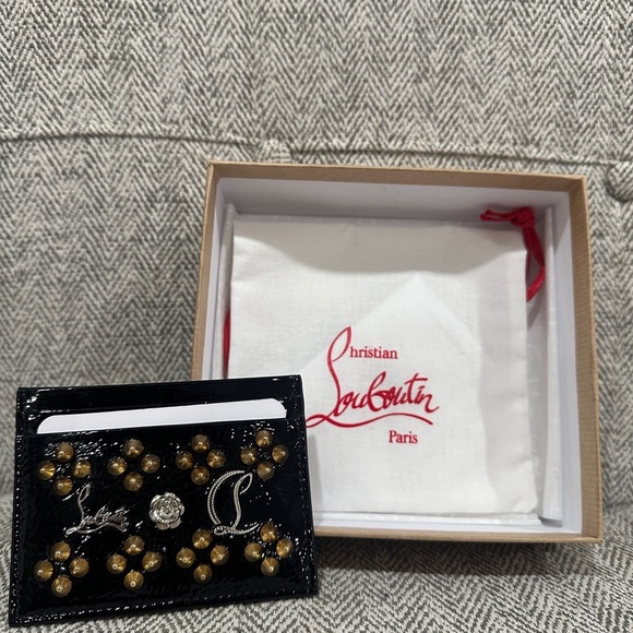 Christian Louboutin Black and Gold Studded Card Holder - Picture 2 of 8